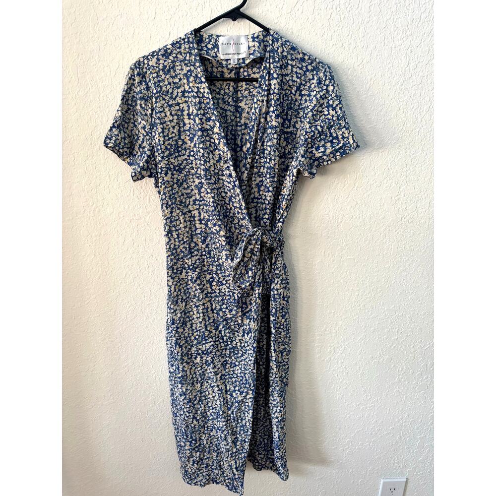 Vtg Adrianna Papell $225 100% Silk Wrap Dress Cottagecore Floral Sz 12 Med M1